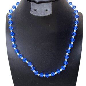 Estate Vintage 14K Gold Clasp Blue Crystal Bead Necklace 18” Elegant Jewelry